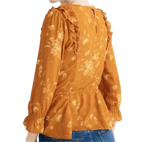 Madewell Mustard Floral Ruffle Peplum Blouse - Picture 4 of 10